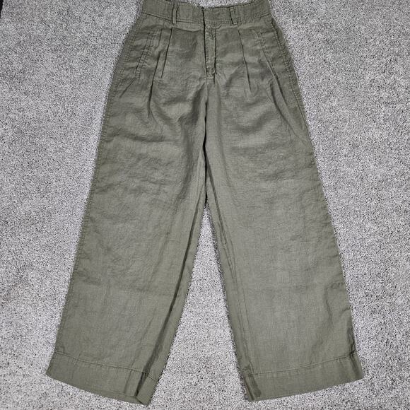 Everlane Pants - Everlane Pants Womens 10 Green Linen Way High Drape Pants Wide Leg Beach Summer